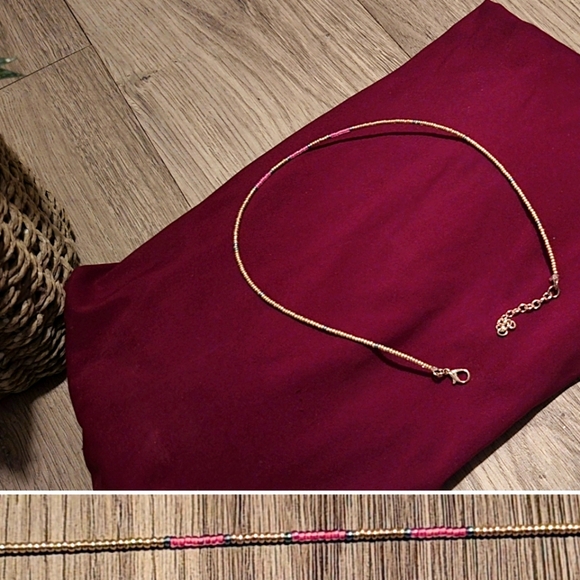 Handmade Jewelry - Bead choker necklace 17" - small gold, silver, pink, green, teal beads